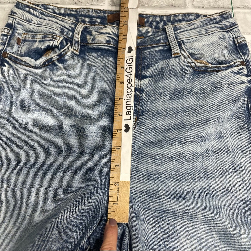 Judy Blue High Waist Mineral Wash Raw Hem Wide Leg Jeans. Size 13. Inseam 27” - Picture 12 of 15
